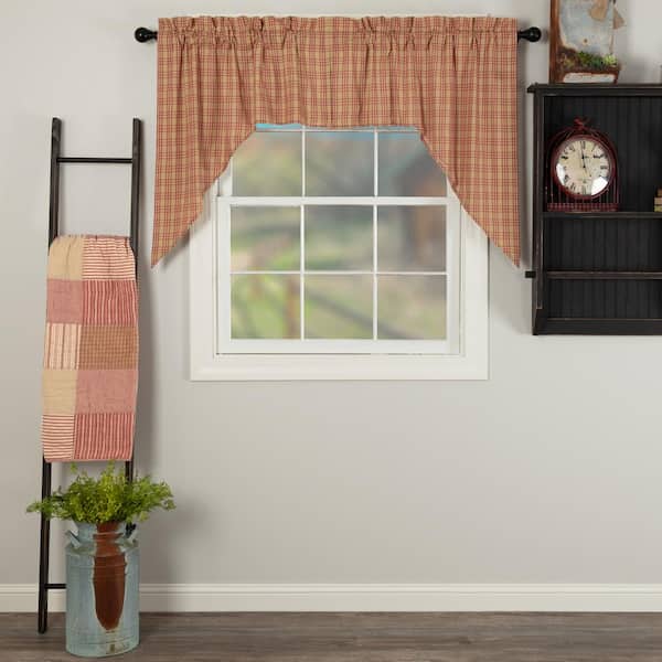 VHC BRANDS Sawyer Mill Plaid 36 in. L Cotton Swag Valance in Country Red Dark Tan Pair