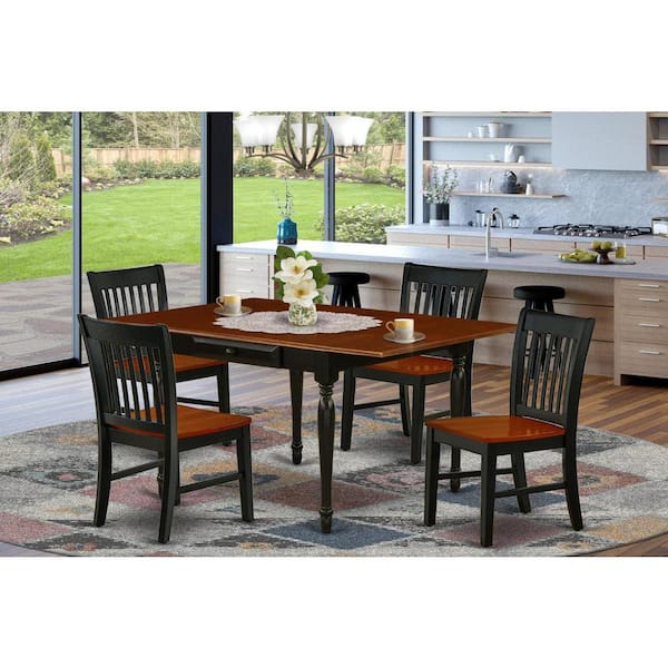East West Furniture 5-Piece Black and Cherry Finish Solid Wood Top - Dining Room Set - Seats 4