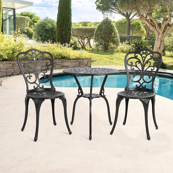 Black 3-Piece Rust-Resistant Cast Aluminum Outdoor Bistro Set