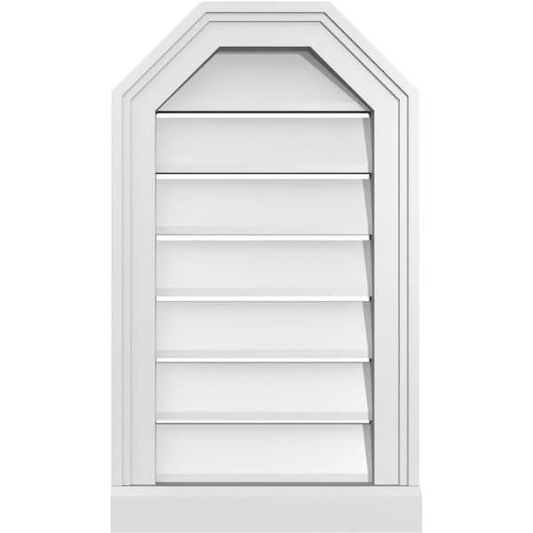 Ekena Millwork 14" x 24" Octagonal Top Surface Mount PVC Gable Vent: Functional with Brickmould Sill Frame