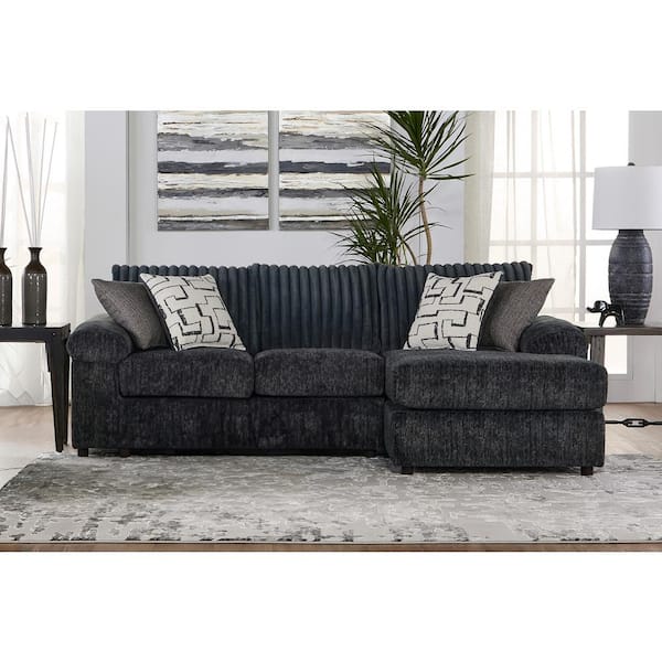 NEW CLASSIC HOME FURNISHINGS New Classic Furniture Remi Charcoal Gray Polyester RAF Chaise Lounge with 2-Accent Pillows