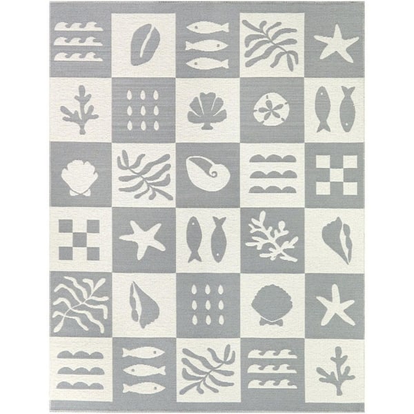 Ventura Blue 5 ft. 3 in. x 7 ft. Coastal Icon Check Indoor/Outdoor Area Rug