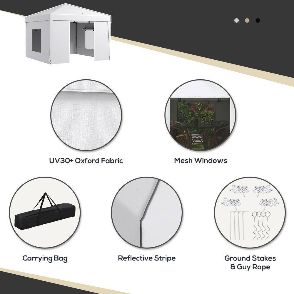 White Adjustable Height Pop-Up Canopy Tent with Mesh Windows