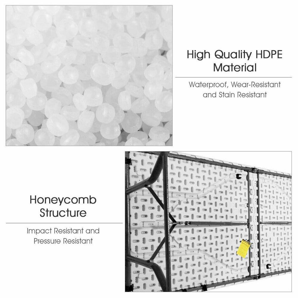 6-Foot White HDPE Folding Picnic Table with Steel Frame