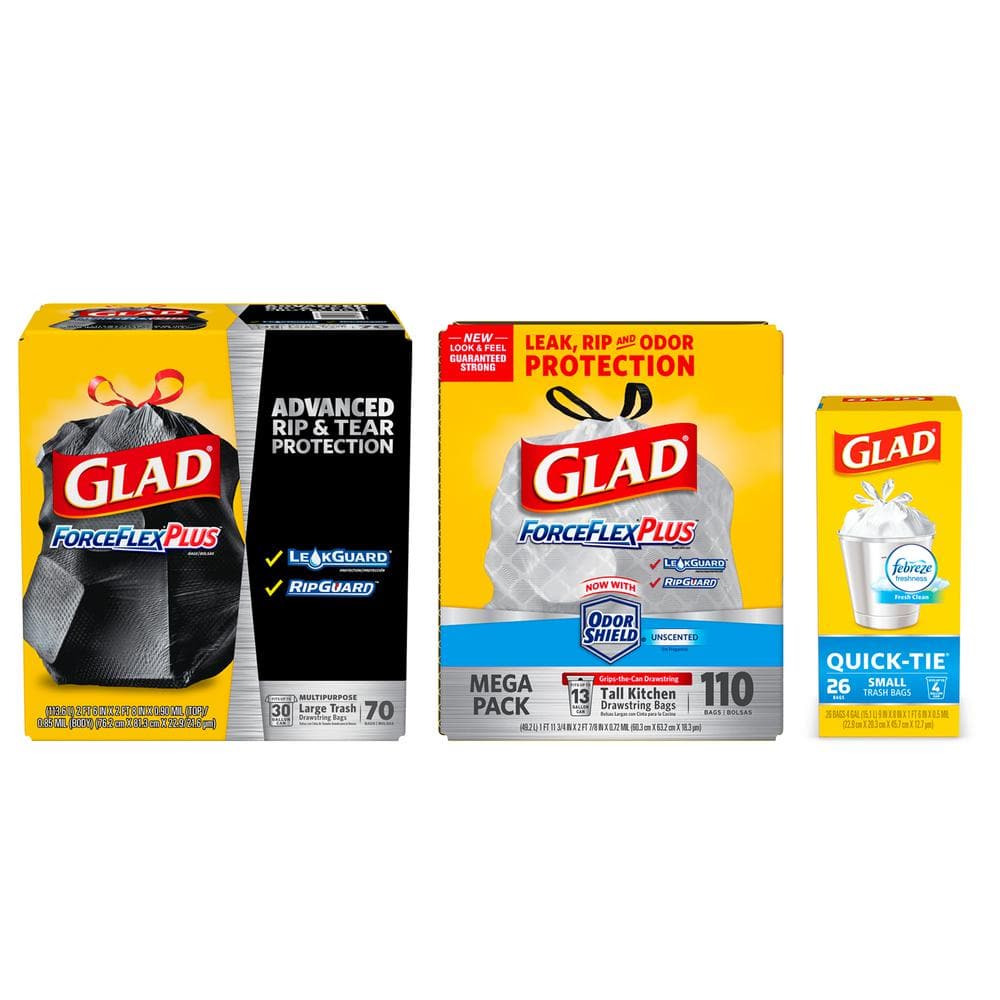 Glad Guaranteed Strong Large Drawstring Trash Bags, 30 Gallon, 70