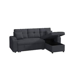 96 in. W Square Arms Polyester Mid-Century L Shaped eversible Sectional Sofa in Dark Gray