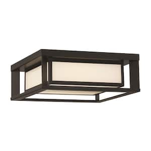 Paxton 1-Light Black Integrated LED Outdoor Flush Mount with White Panel Glass Shade