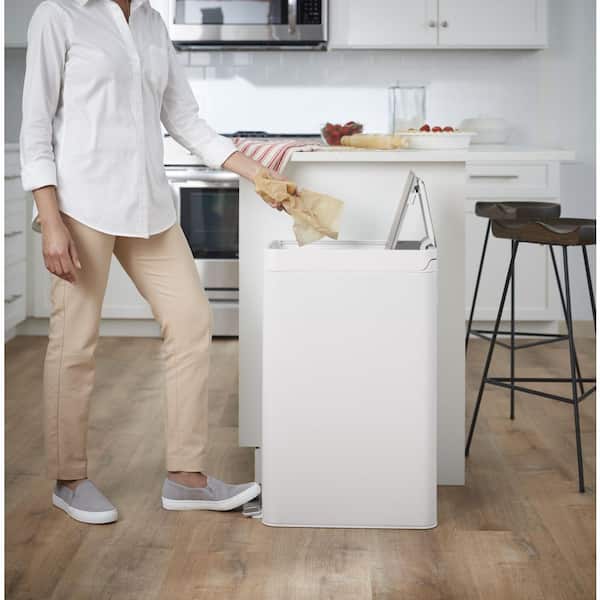 13 Gal. Stainless Steel Slim Step Metal Household Track Can with Bifold Lid