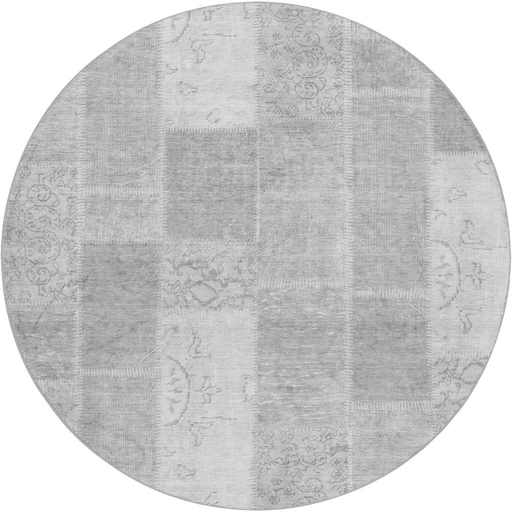 Dream Shag Premium Machine Washable Abstract ADS631 Silver 8 ft. x 8 ft. Round Rug price history on PriceWatchPro