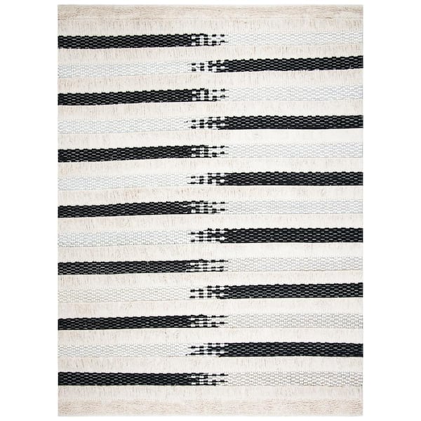 Natura 10 ft. x 14 ft. Ivory/Black Distressed Striped Area Rug