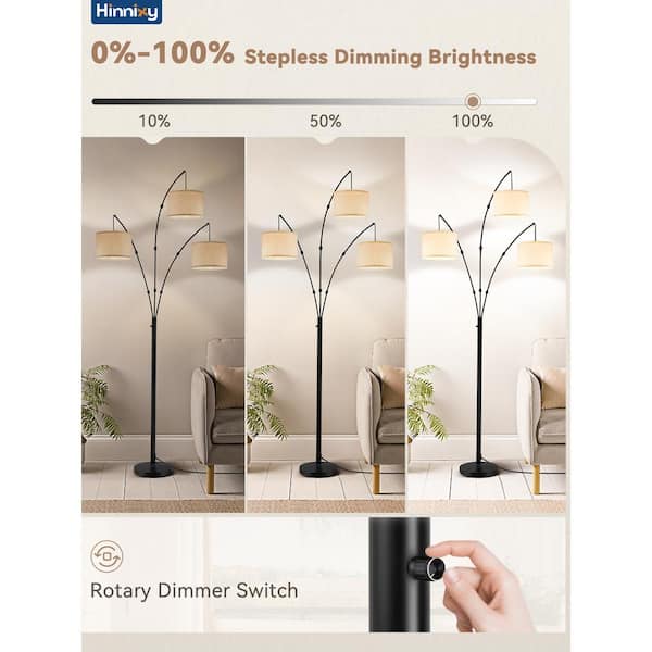 HINNIXY 82 in. Matte Black Mid-Century Modern 3-light