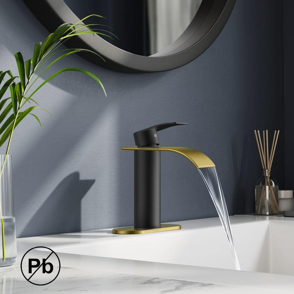 Black and Brushed Gold Stainless Steel Single Handle Bathroom Faucet