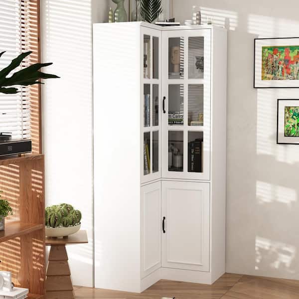 FUFU&GAGA 78.9 in. Tall 5-Shelf White Wood Corner Standard