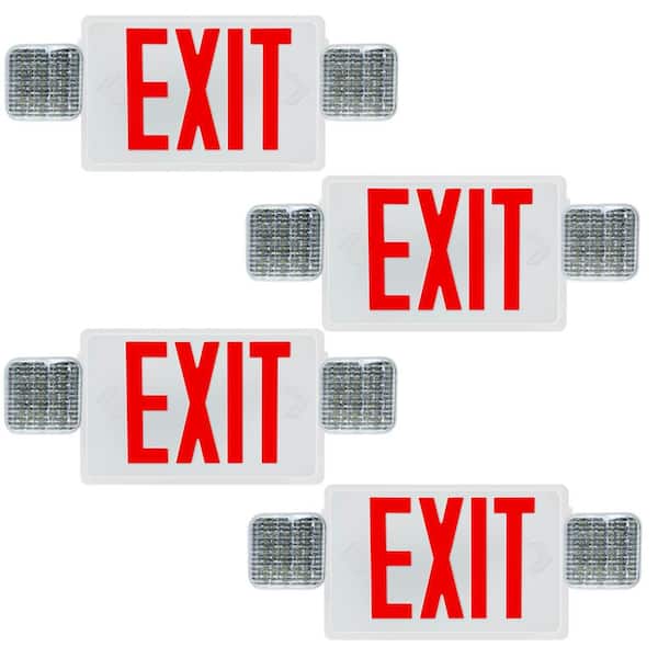20-Watt Equivalent 2-Head White Integrated LED Emergency Light Exit Sign Combo, 90 Min Backup, UL Listed (4-Pieces)