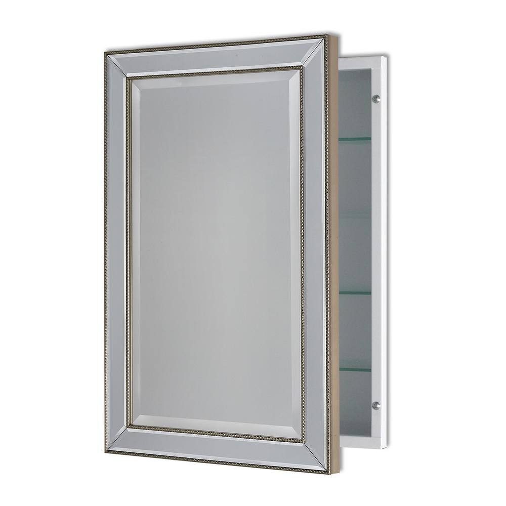 Champagne Silver 16" x 26" Beaded Recessed Medicine Cabinet