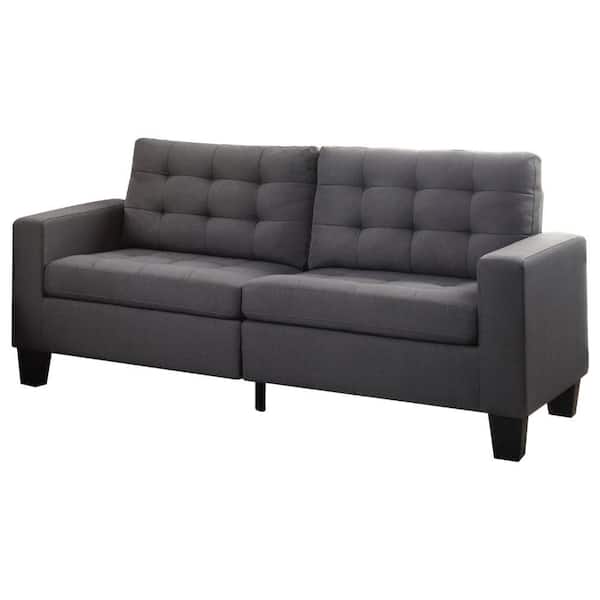 Benjara 32 in. Gray Linen 2-Seater Lawson Sofa with Square Arms