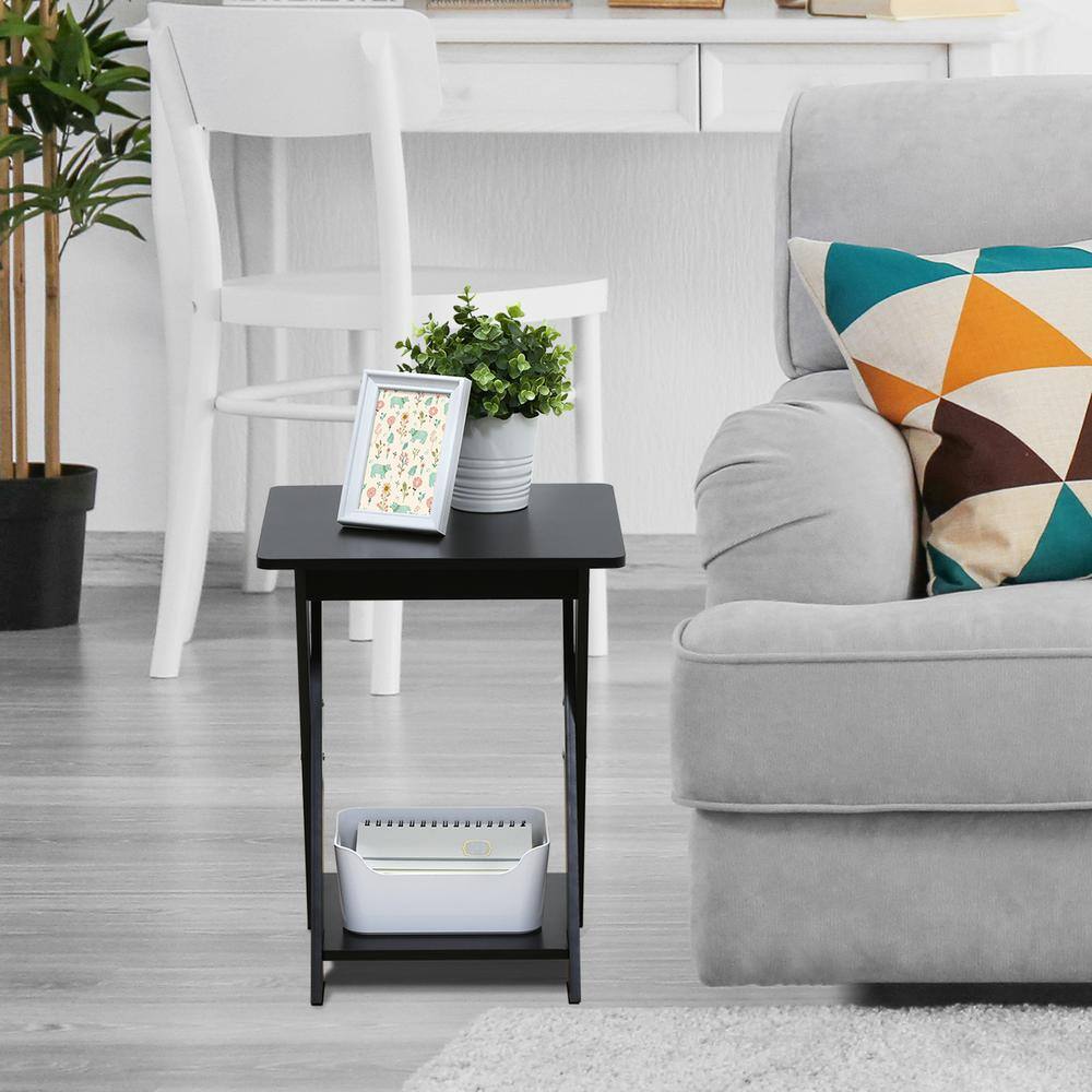 French Oak Grey and Black Criss-Cross End Table