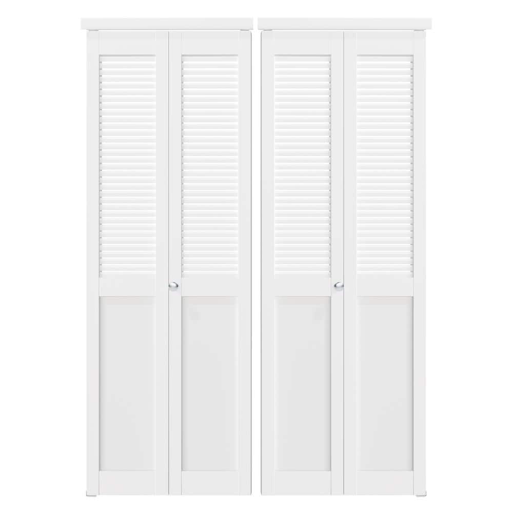 60 in. W. x 80 in. Solid Core, MDF Wood, White, PVC Covering, Half Louver Half Panel MDF Bi-fold Door with Hardware Kits price history on PriceWatchPro