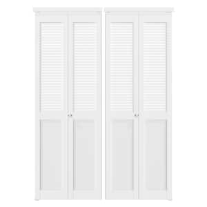 60 in. W. x 80 in. Solid Core, MDF Wood, White, PVC Covering, Half Louver Half Panel MDF Bi-fold Door with Hardware Kits