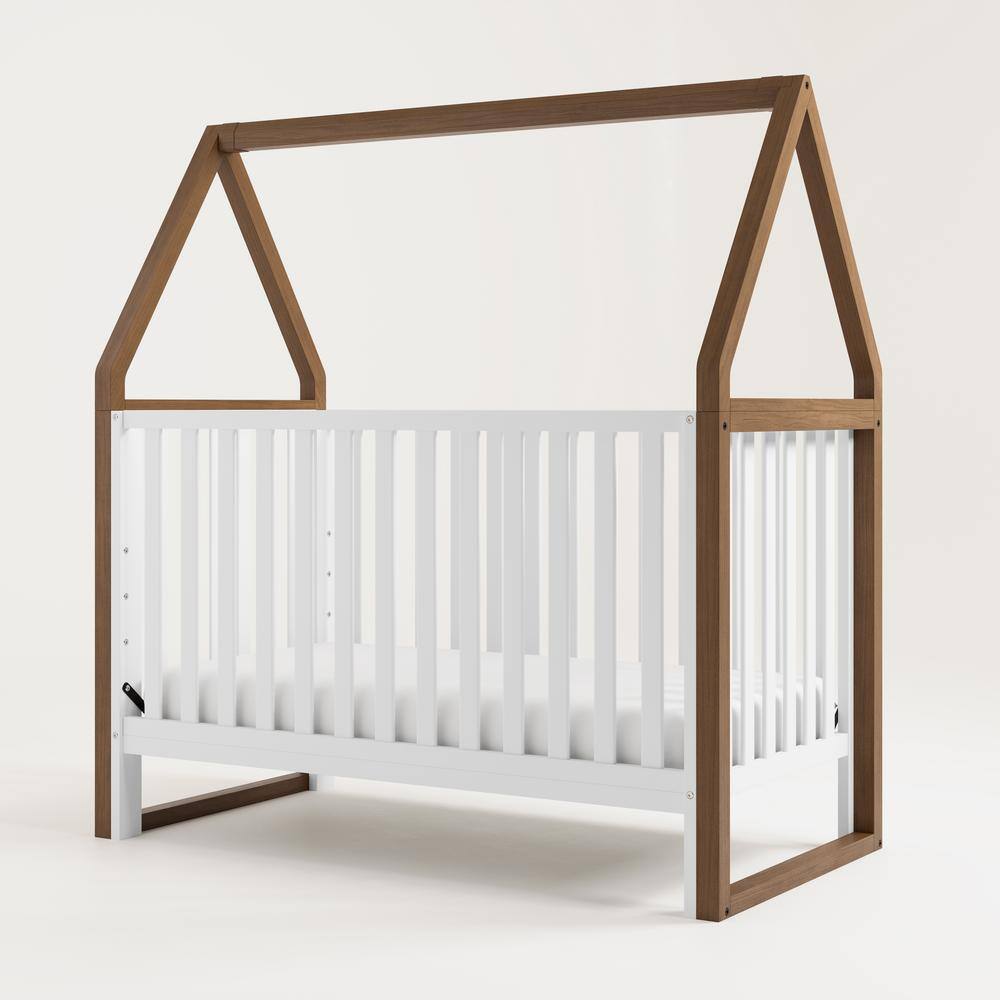 Storkcraft White and Hazelnut 5-in-1 Convertible Crib with Canopy