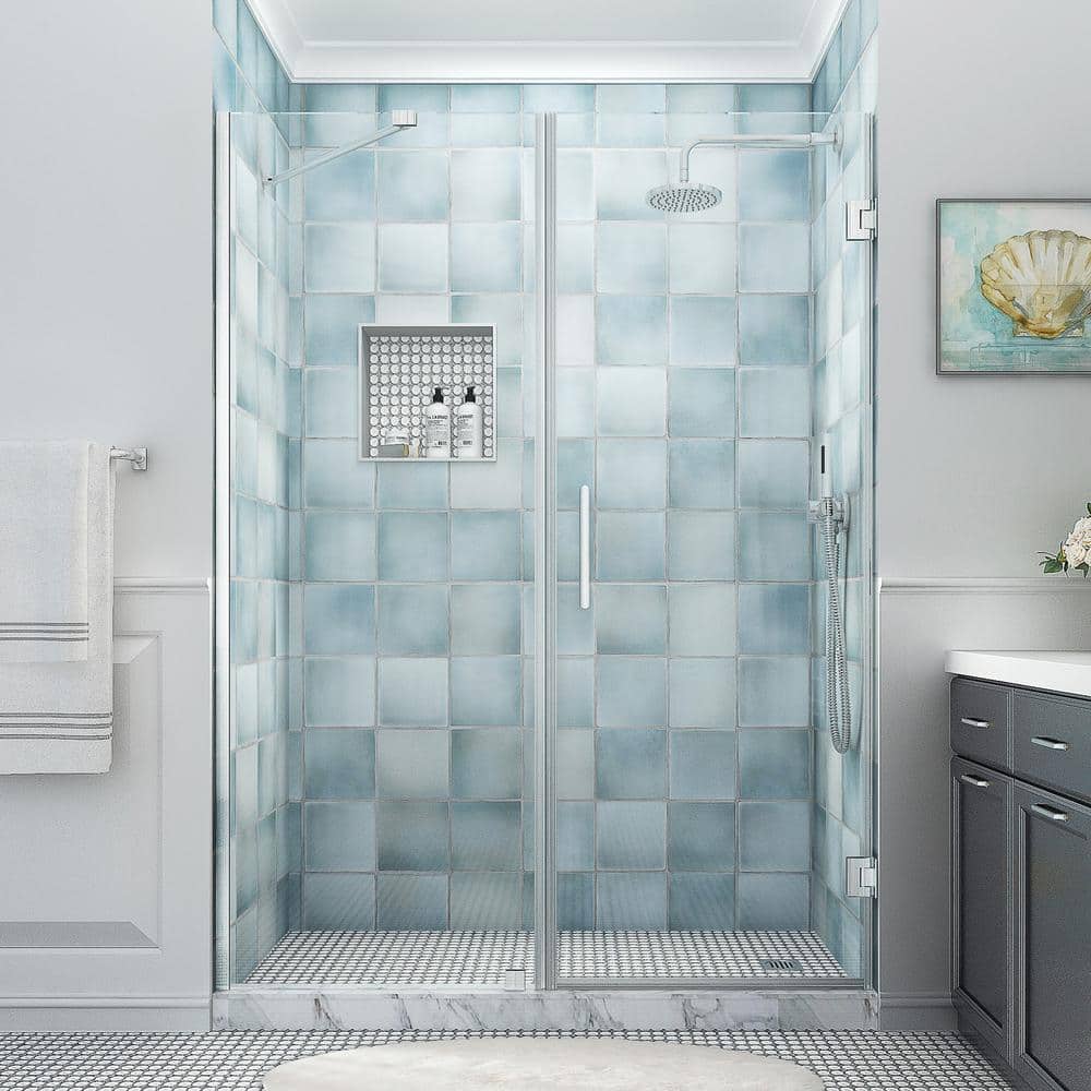 Belmore XL Frameless Hinged Shower Door with Clear Glass and Stainless Steel Frame