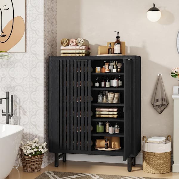 BYBLIGHT Ahlivia Black Wood 33.46 in. Buffet Cabinet Sideboard, Freestanding Storage Cabinet Dining Table with Adjustable Shelves
