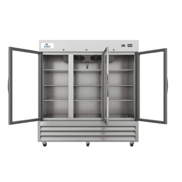 81 in. W 72 cu. ft. NSF Commercial Glass 3-Door Merchandiser Display Refrigerator Stainless Steel Exterior, 115-Volt
