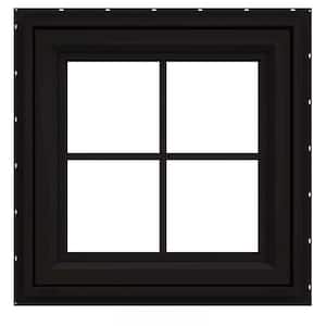24 in. x 24 in. V-4500 Series Black FiniShield Vinyl Awning Window with Colonial Grids/Grilles