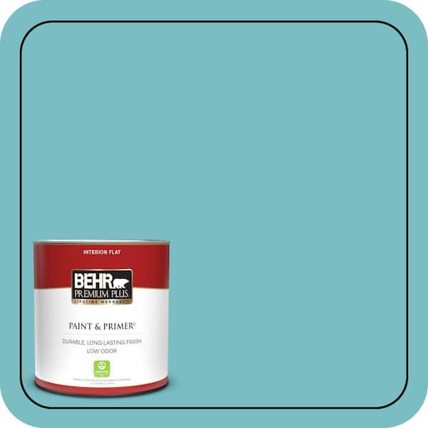 BEHR PREMIUM PLUS 1 qt. #M460-4 Pure Turquoise Flat Low Odor Interior Paint & Primer