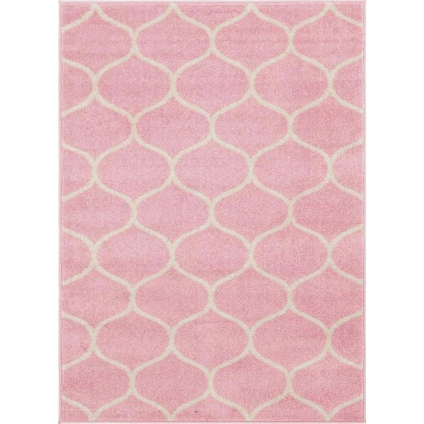 Trellis Frieze Rounded Light Pink 8 ft. x 11 ft. Area Rug