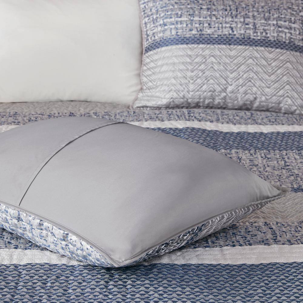 Gray and Navy King Reversible Jacquard Quilt Set
