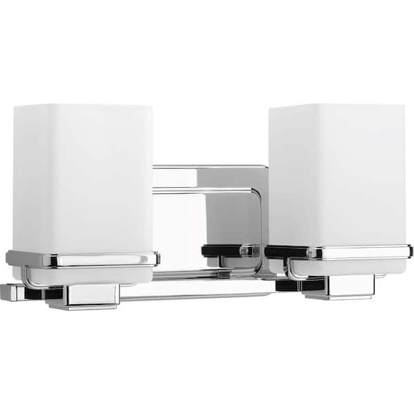 Progress Lighting Metric Collection 2-Light Polished Chrome Etched/Painted White Inside Glass Coastal Bath Vanity Light