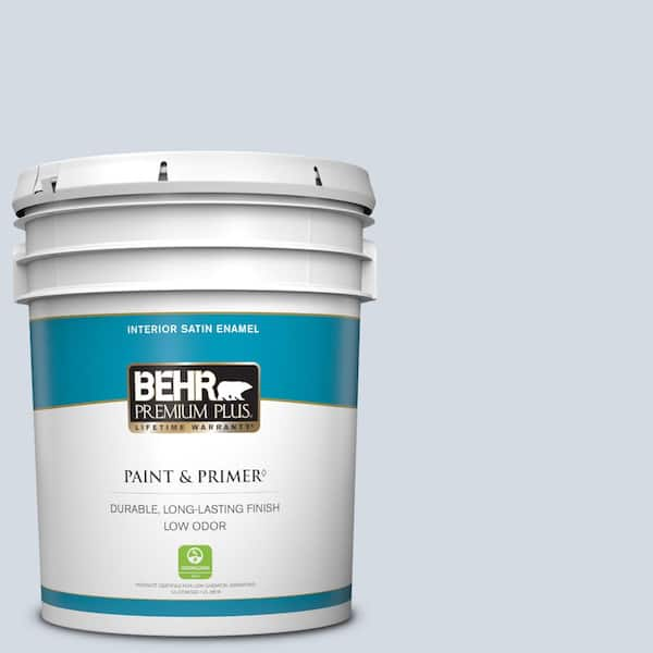 BEHR PREMIUM PLUS 5 gal. #610E-3 Drowsy Lavender Satin Enamel Low Odor Interior Paint & Primer