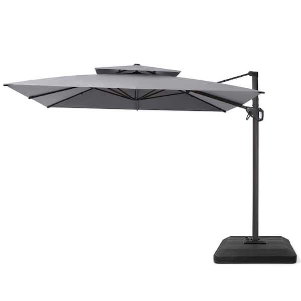 Pellebant 10.5 ft. Square 2-Tier Top 360° Rotation Tilt Cantilever Patio Umbrella in Gray with Stand Weights for Pool Garden