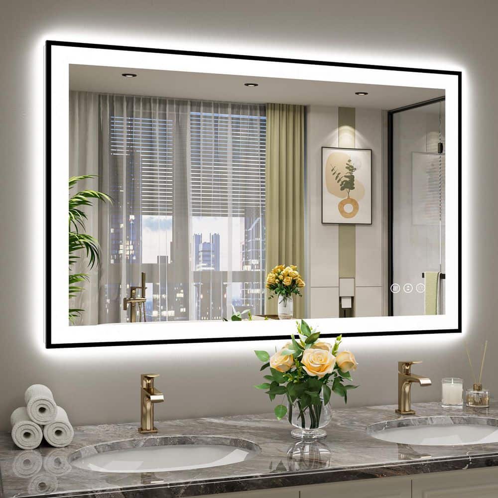 48 in. W x 30 in. H Rectangular Framed Front and Back LED Lighted Anti-Fog Wall Bathroom Vanity Mirror in Tempered Glass price history on PriceWatchPro