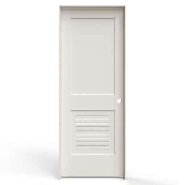 30 in. x 80 in. 2 Panel Left-Handed Primed MDF Wood Single Prehung Interior Door Lower Modern Ventilated Panel Louver