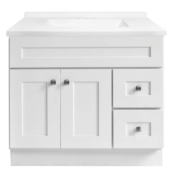Brookings 37 in. W Single 4 in Centerset Sink Bathroom Vanity in White with White Cultured Marble Top Assembled