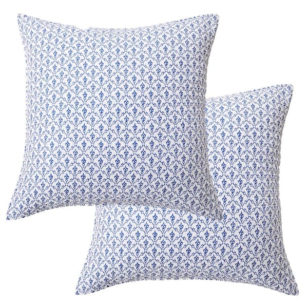 Bennett Blue White Medallion Quilted Cotton Euro Sham Set of 2