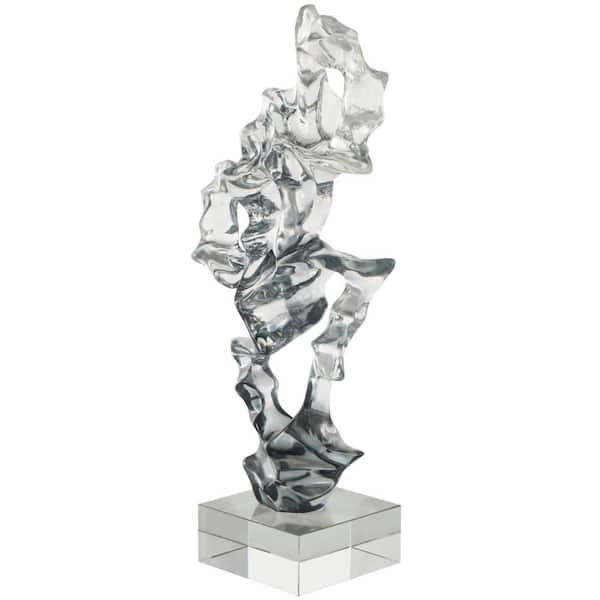 Litton Lane Clear Glass Handmade Freeform Abstract Sculpture with Clear Square Base
