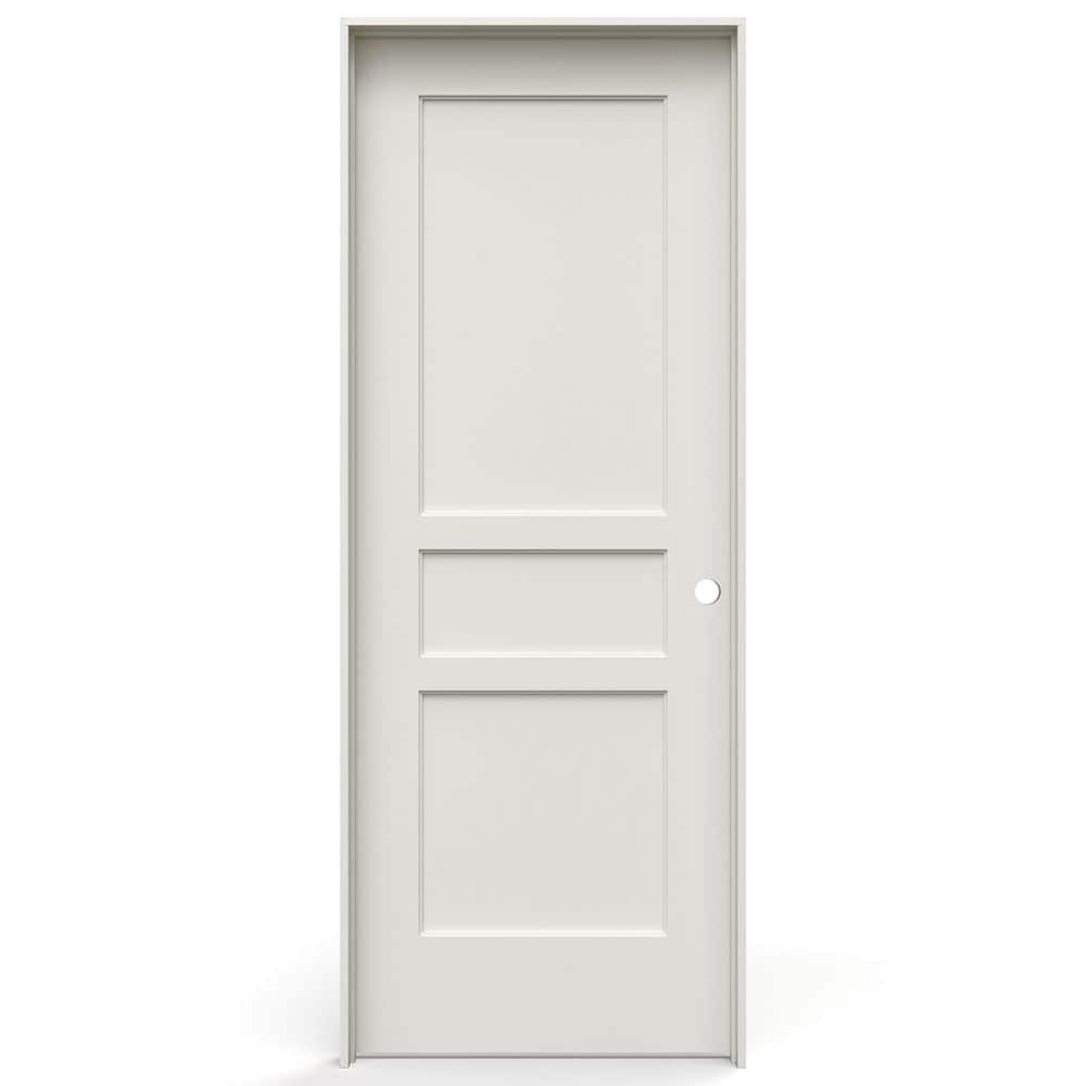 32 in. x 80 in. 3 Panel Flat Left-Handed Solid Core Primed Composite Single Prehung Interior Door w/ Satin Nickel Hinge price history on PriceWatchPro