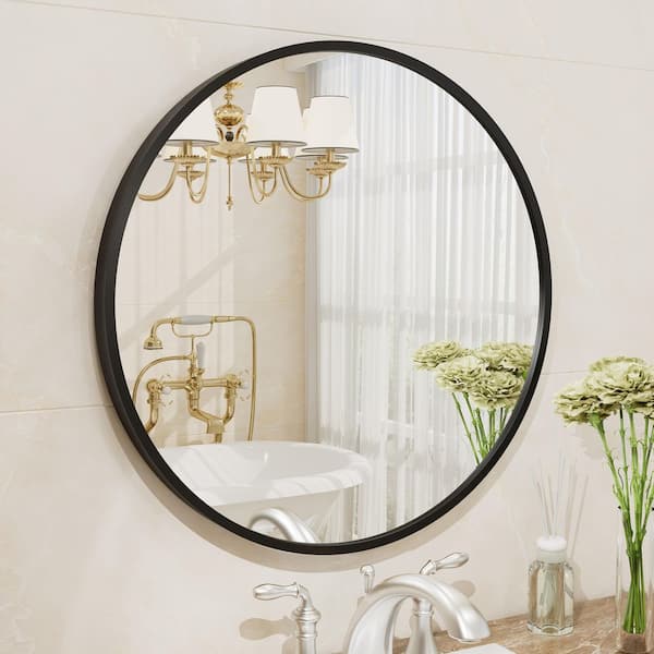 18 in. W x 18 in. H Round Aluminum Alloy Framed French Cleat Mounted Wall Decor Bathroom Vanity Mirror in Matte Black