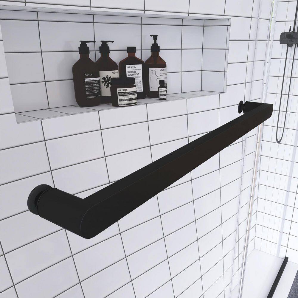 Matte Black Semi-Frameless Sliding Shower Door with Tempered Glass