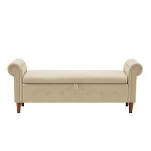 Beige Linen Storage Bench 24.1 in. H x 63 in. W x 22.1 in. D