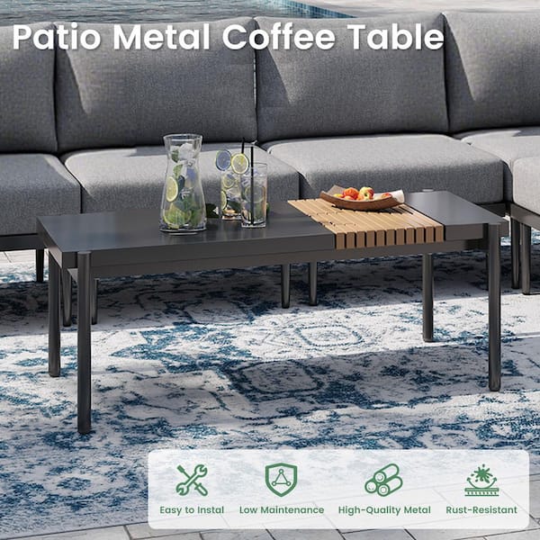 Grey Rectangle Metal Outdoor Patio All-Weather Coffee Table