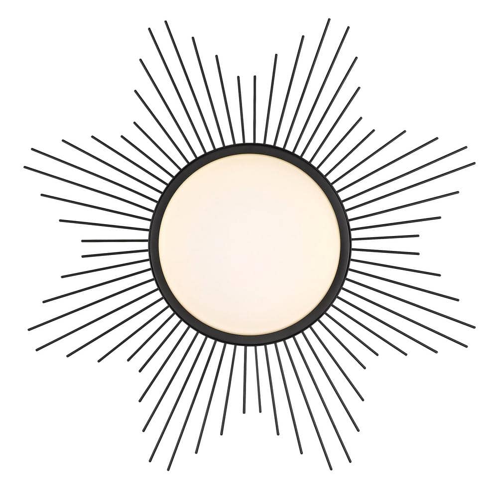 Matte Black Sunburst LED Flush Mount with Opal Glass Shade