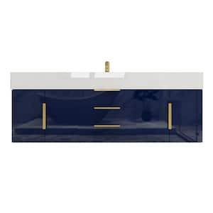 Bethany 59 in. W x 20 in. D x 22 in. H Single Sink Floating Bath Vanity in Gloss Night Blue with White Acrylic Top