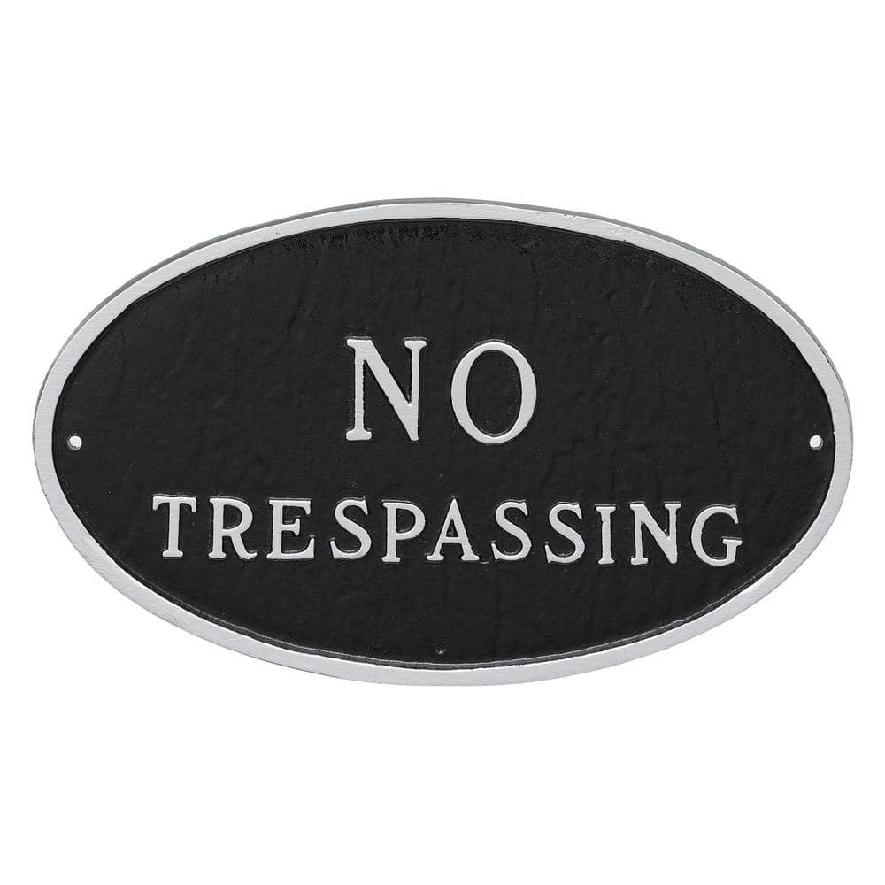 6 in. x 10 in. Small Oval No Trespassing Statement Plaque Sign Black with Silver Lettering product image for price tracking
