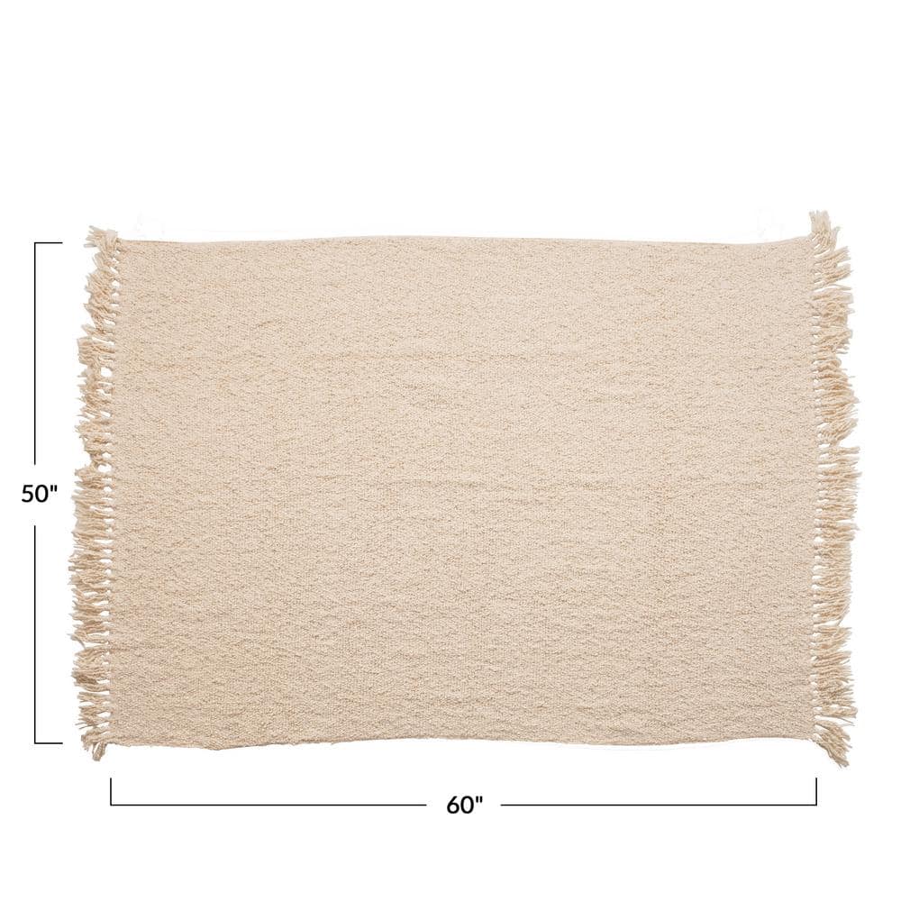 Cream Cotton Blend Boucle Throw with Fringe