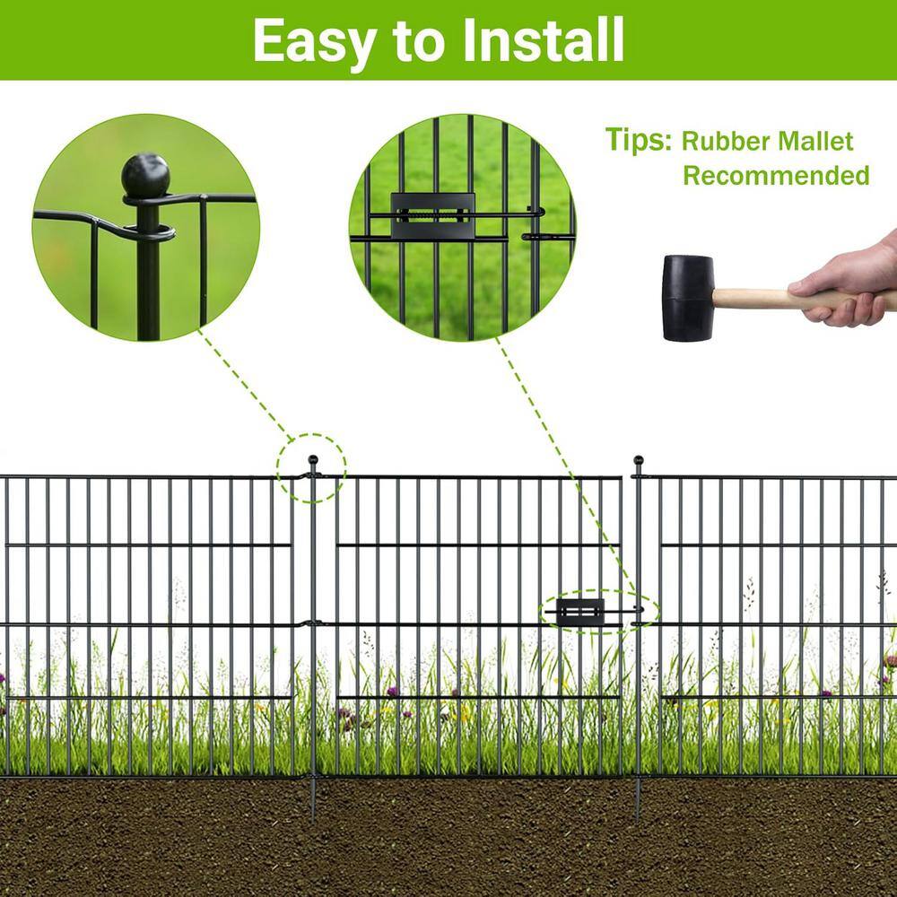 24 in x 10 ft Black Metal Outdoor Garden Fence with Gate