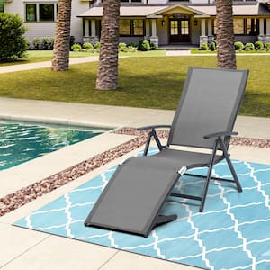 1-Piece Adjustable Aluminum Outdoor Chaise Lounge in Gray
